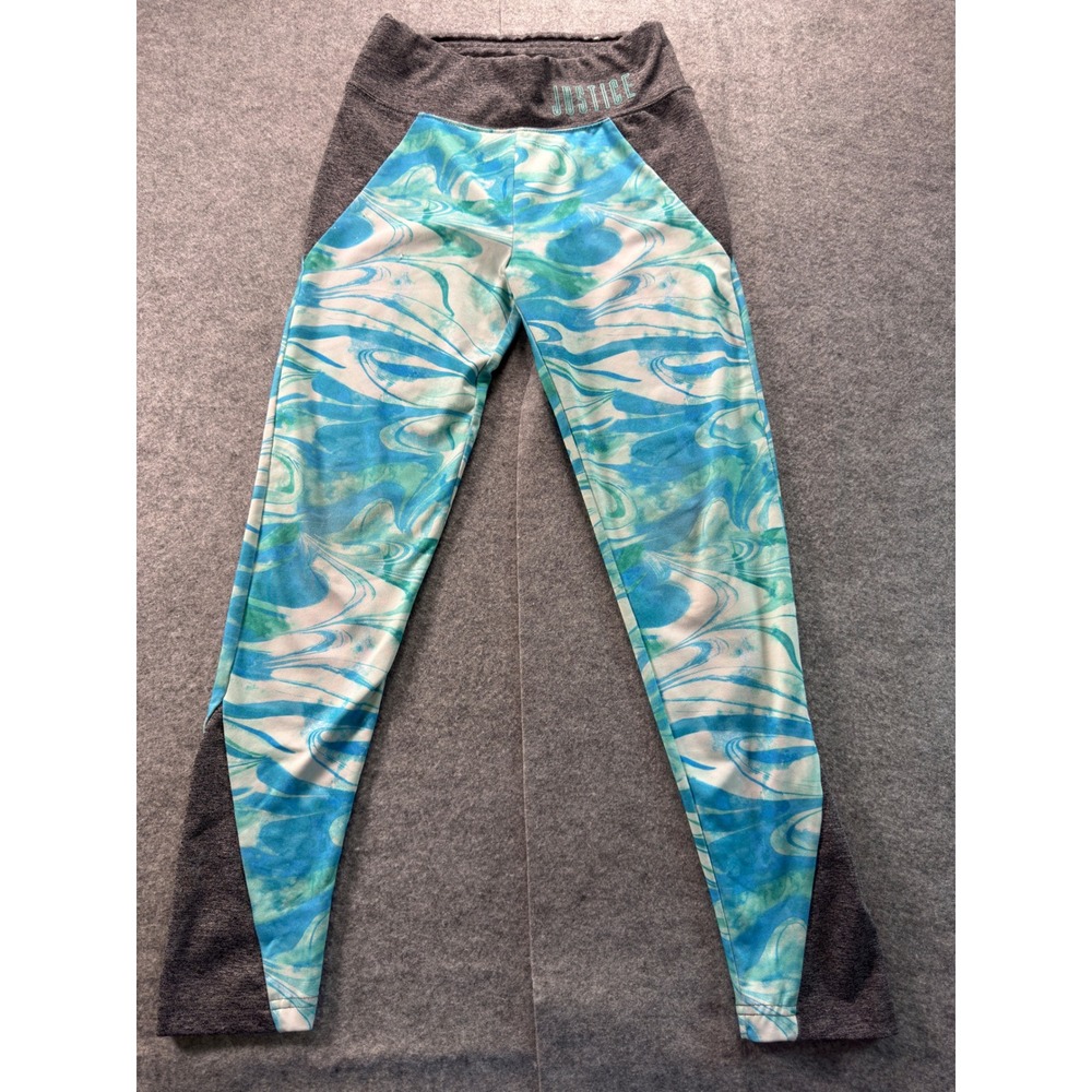 Justice‎ Leggings Girls Blue Green Marble Gray Colorblock Athletic Activewear